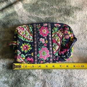 Vera Bradley Floral Quilted Cosmetic Bag - Pink and Green on Navy